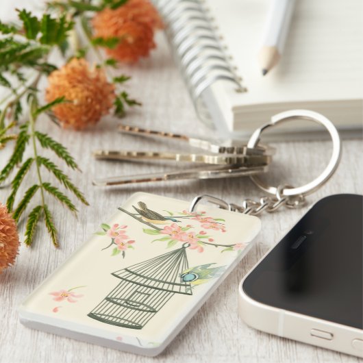 Kleine Vögel gehockt auf einer Niederlassung und Schlüsselanhänger (Vorderseite rechts)