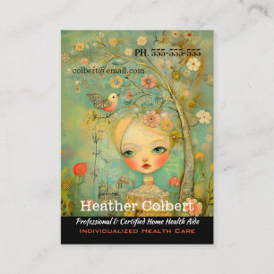 Kleine Vögel helfen Händen des Betreuers Visitenkarte