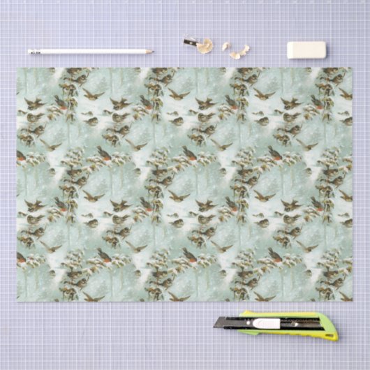 Kleine Vögel im Schnee Seidenpapier (Handwerk)