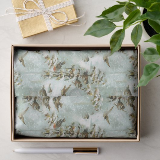 Kleine Vögel im Schnee Seidenpapier (Geschenk)
