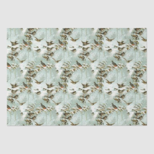 Kleine Vögel im Schnee Seidenpapier (Vorderseite)