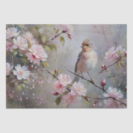 Kleine Vögel mit blühenden Blume Seidenpapier (Vorderseite)