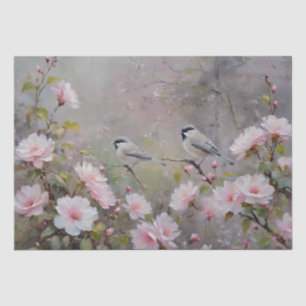 Kleine Vögel mit blühenden Blumen Dekoupage Seidenpapier