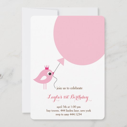 Kleine Vogel-Prinzessin First Birthday Invitation Einladung (Vorderseite)