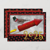Kleine Vogel-Reitrocket Vintag glücklich Neues Jah Postkarte (Vorne/Hinten)