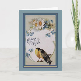 Kleine Vögel und Daisien Französischer Ostergruß Feiertagskarte