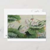 KLEINE VÖGEL UND LOTUS JAPANISCH VINTAG POSTKARTE (Vorne/Hinten)
