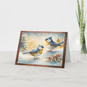 Kleine Vögel und Weihnachts-Stechpalme Feiertagskarte