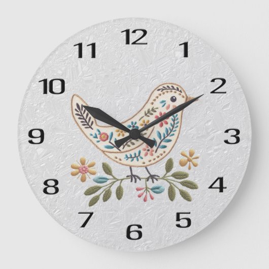 Kleine Vogelfarbenfrohe Blumenklemme Große Wanduhr (Vorderseite)