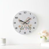 Kleine Vogelfarbenfrohe Blumenklemme Große Wanduhr (Zuhause)