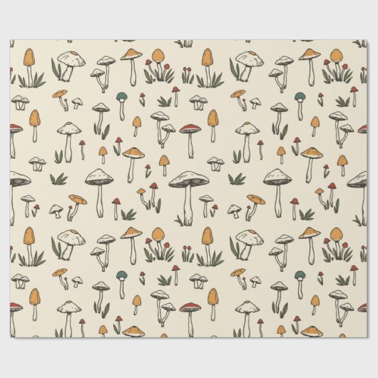 Kleine Wald-Pilze auf beigem Hintergrund Geschenkpapier (Flach)