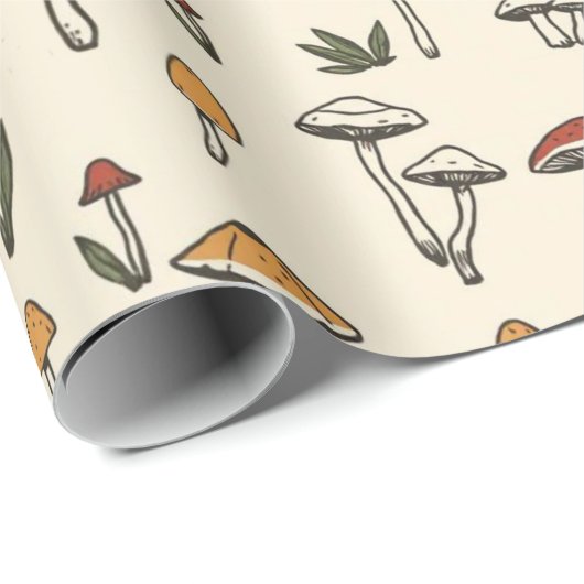 Kleine Wald-Pilze auf beigem Hintergrund Geschenkpapier (Rolleneckpunkt)