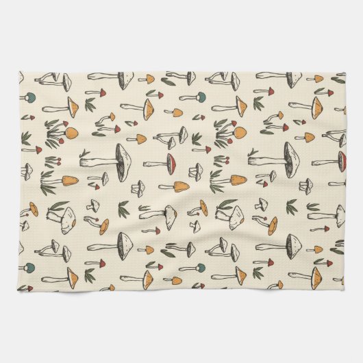 Kleine Wald-Pilze auf beigem Hintergrund Geschirrtuch (Horizontal)