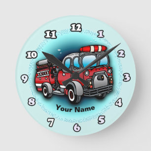 Kleine Wasser-Feuerwehrauto-Feuerwehrmann-Uhr Runde Wanduhr