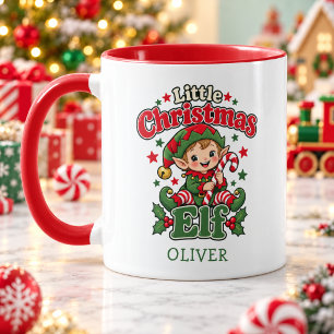Kleine Weihnachts-Elf-Junge-Candy-Cane-Name-Tasse Tasse