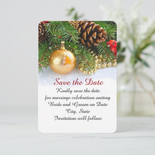 Kleine Weihnachtsbälle Save the Date (Stehend Vorderseite)