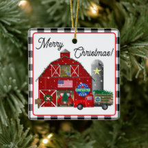 Kleine Weihnachtsbaumfarm und Stall im Red Truck