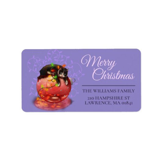 Kleine Weihnachtskatzenleuchten Garland Wintermagi Adressaufkleber (Vorne)