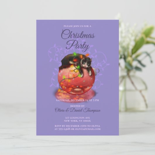 Kleine Weihnachtskatzenleuchten Garland Wintermagi Einladung (Stehend Vorderseite)