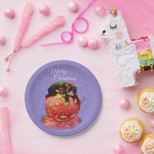 Kleine Weihnachtskatzenleuchten Garland Wintermagi Pappteller (Party)