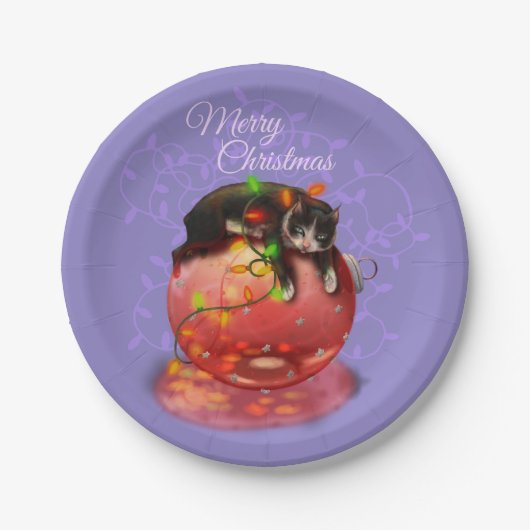 Kleine Weihnachtskatzenleuchten Garland Wintermagi Pappteller (Vorderseite)