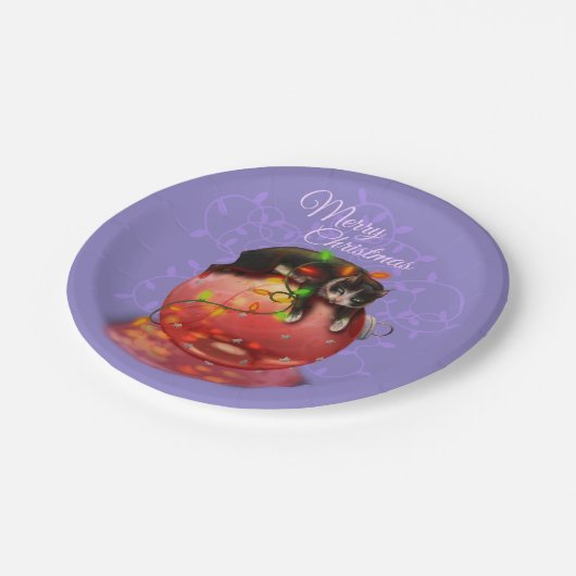 Kleine Weihnachtskatzenleuchten Garland Wintermagi Pappteller (Schrägansicht)