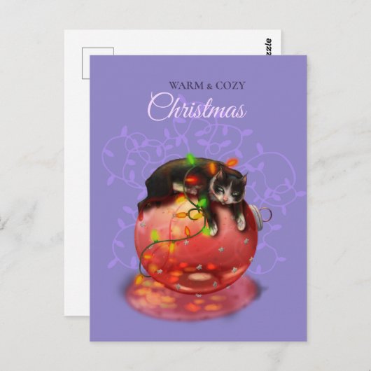 Kleine Weihnachtskatzenleuchten Garland Wintermagi Postkarte (Vorne/Hinten)