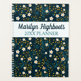 Kleine weiße, Aquamarine und Goldenrod-Blume Planer