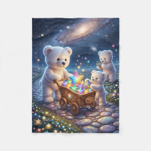 Kleine weiße Bären Magischer Geschenkkarren Sterne Fleecedecke