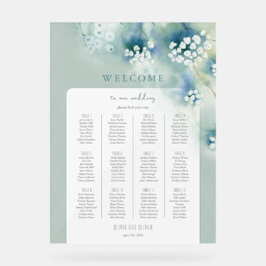 Kleine weiße Blume Hochzeitsliste Acrylschild (Vorderseite)