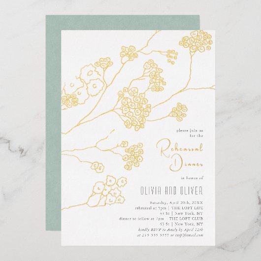 Kleine weiße Blume Probe Abendessen Folieneinladung (Vorderseite/Rückseite)