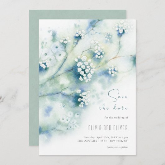 Kleine weiße Blume Save the Date Einladung (Vorne/Hinten)