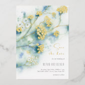 Kleine weiße Blume Save the Date Folieneinladung (Vorderseite)