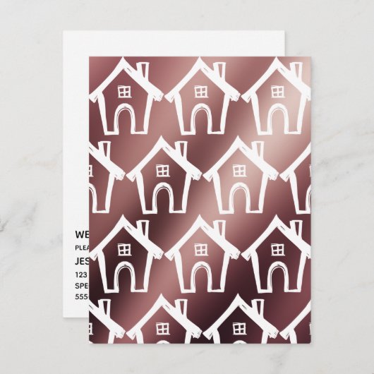 Kleine Weiße Häuser auf Rose Gold Neue Adresskarte Einladung (Vorne/Hinten)