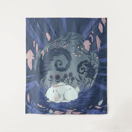 Kleine Weiße Kaninchen Schlafen Wandteppich (Vorderseite)