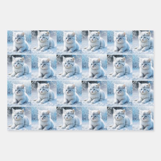 Kleine weiße Kätzchen in Schnee Weihnachten Geschenkpapier Set (Vorderseite 3)