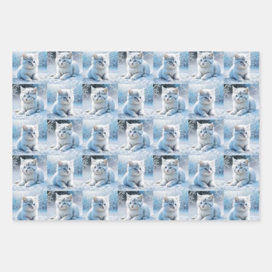 Kleine weiße Kätzchen in Schnee Weihnachten Geschenkpapier Set (Vorderseite 2)