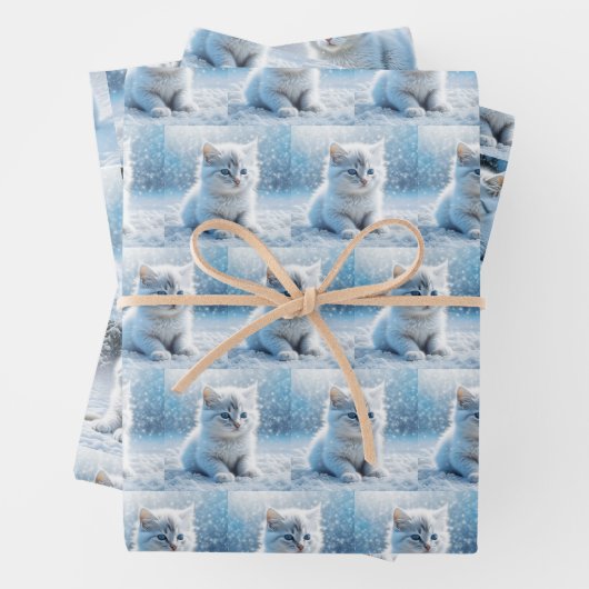 Kleine weiße Kätzchen in Schnee Weihnachten Geschenkpapier Set (Beispiel)