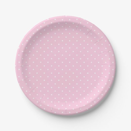 Kleine weiße Tupfen auf hellrosa Pappteller (Vorderseite)