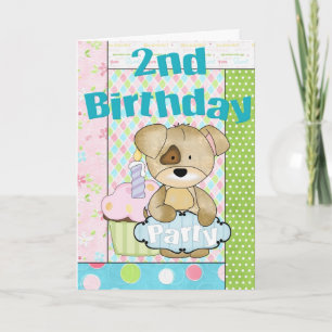 Kleine Welpe Custom 2. Happy Birthday Party Card Dankeskarte