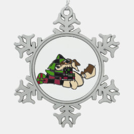 Kleine Welpe für den Winter Schneeflocken Zinn-Ornament