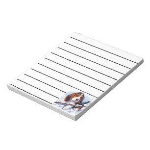 Kleine Welpe im Basset, die im Winter schneesicher Notizblock