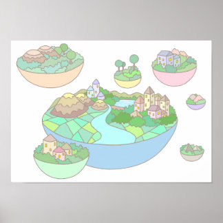 Kleine Welt innerhalb einer schwimmenden Insel. Poster