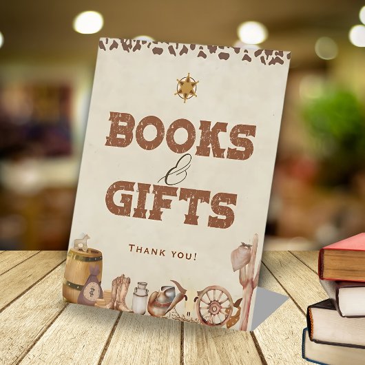 Kleine Western Cowboy Babydusche Bücher und Gesche Sockelschild