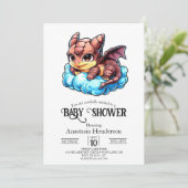 Kleine Whimsical Digital Dragon Baby Dusche Einladung (Stehend Vorderseite)