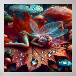 Kleine Whimsical Fairy Schlaf auf einem Lein Poster