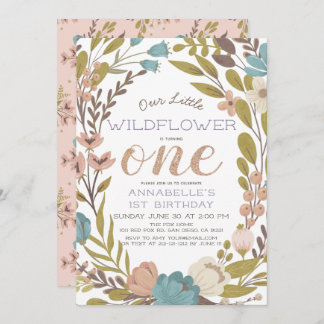 Kleine Wildblume 1. Geburtstag Einladung