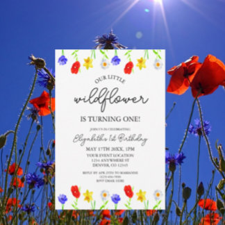 Kleine Wildblume 1. Geburtstag Einladung