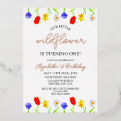 Kleine Wildblume 1. Geburtstag Folieneinladung (Vorderseite)