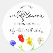 Kleine Wildblume 1. Geburtstag Runder Aufkleber (Vorderseite)